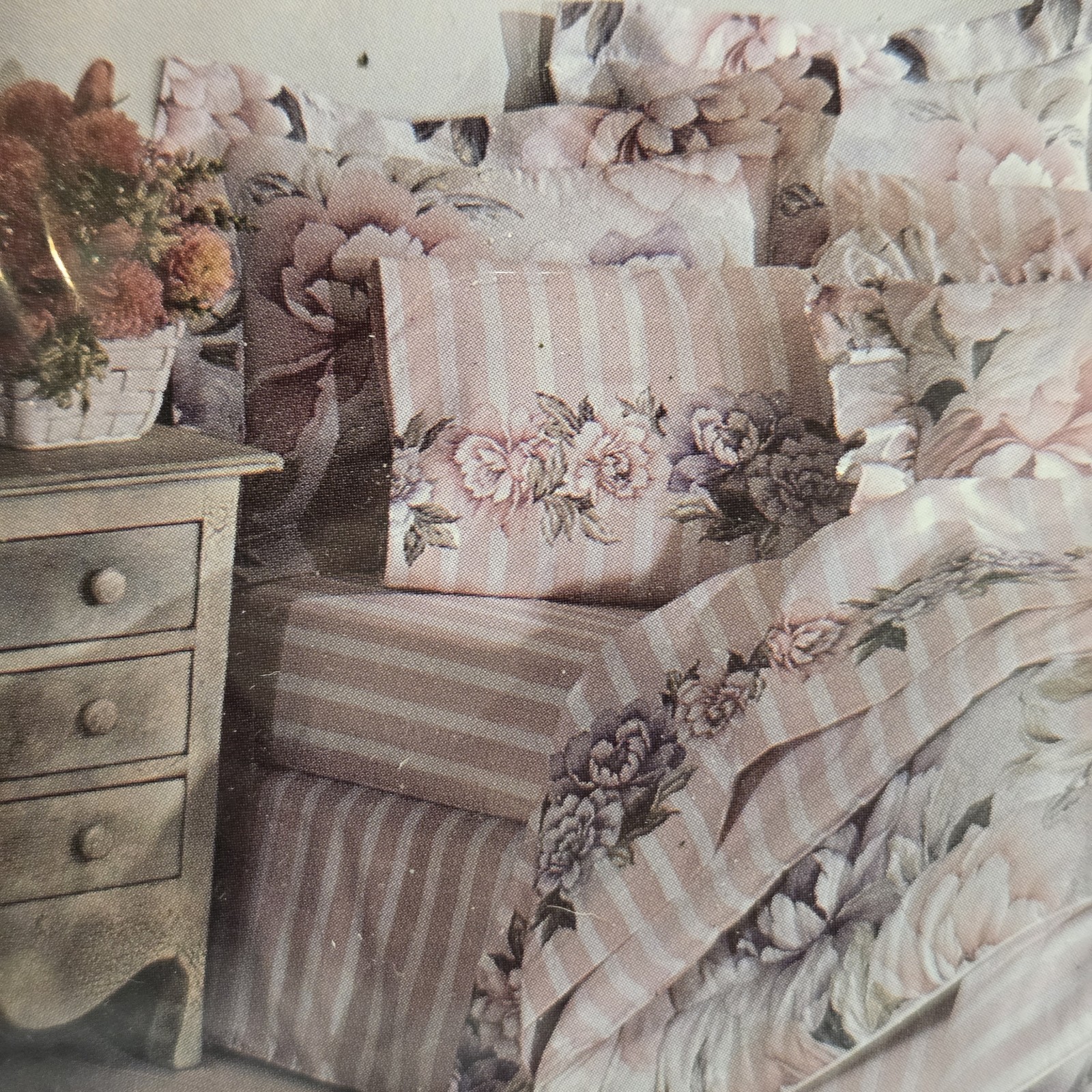 Cannon Mills Monticello Percale King Sheet Set Grand Peony Pink Floral Stripe US