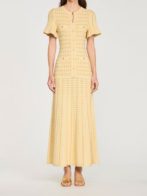 Sandro Lustrous fabric Puff sleeves Multiple pockets Round-neck Dresses