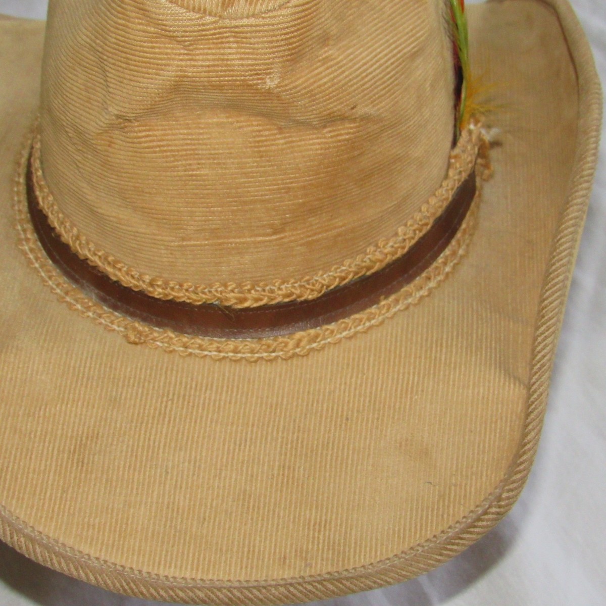 Vintage Stetson Corduroy Western Cowboy Hat w/ Feather Men