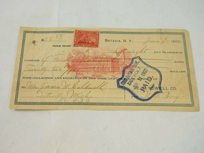E.H.Rowell Co,Company Check June 7,1900 with tax Stamp