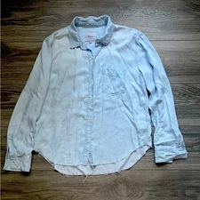 Rails Light Blue Raw Hem Lightweight Long Sleeve Tencel Button Down Shirt Size M