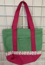 Douglas Paquette Purse-Tote Bag-Canvas-Hot Pink & Green & Floral Border-Unique!