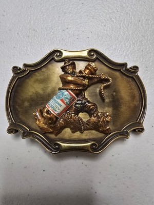 Budweiser Rodeo Cowboy Belt Buckle - 3D Brass Raintree
