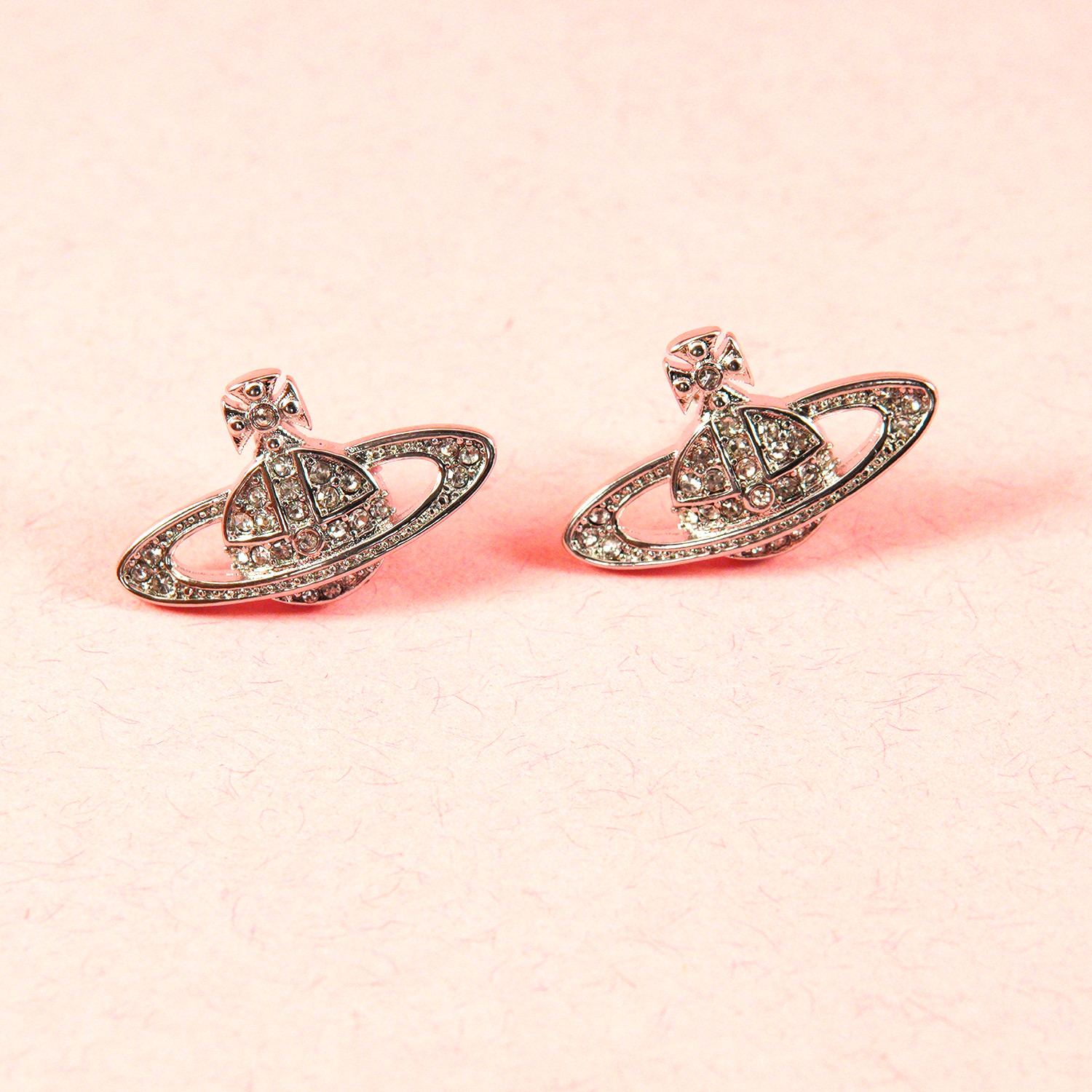 Vivienne Westwood Mini Bas Relief Earrings Silver Tone W Crystals Gift Box Set