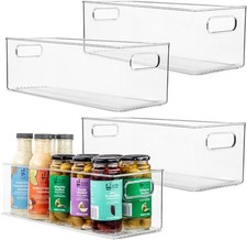 4Pk Clear Plastic Storage Bins with Handles 16"x6"x5" Pantry Fridge Organizer