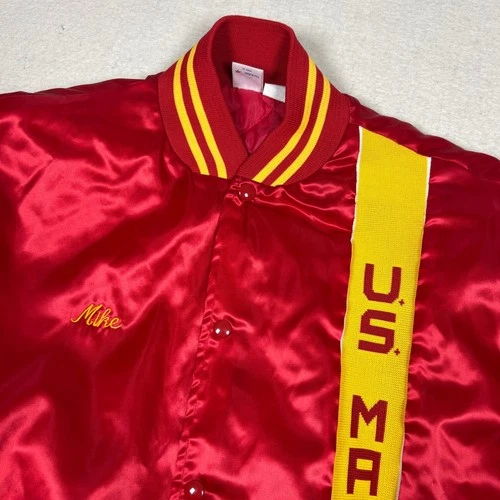 Vintage Soffe US Marines Satin Bomber Jacket Mens XXL Red USMC Embroidered  USA video thumbnail