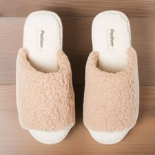 Dearfoams Cozy Comfort Women's Platform Terry Slide Slipper  Sz M 7-8 Color:Latte