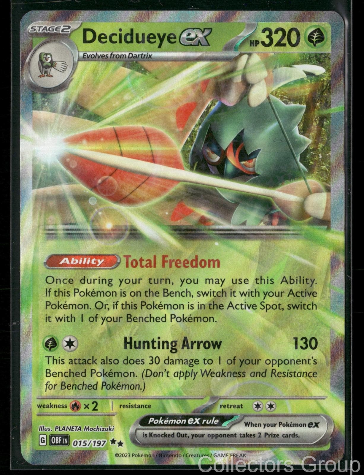 DECIDUEYE EX 015/197 DOUBLE RARE OBSIDIAN FLAMES POKEMON HOLO NEAR MINT