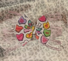 Heart Print Fringe Bow Barrette Pink Multicolor Valentine's Day.
