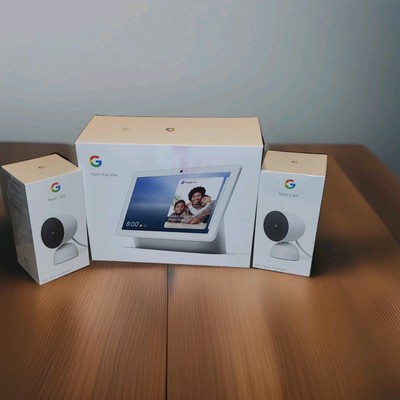 2-Pk Google Nest Cam Indoor Wired Camera HD 2nd Gen + Nest Hub Max Smart Display