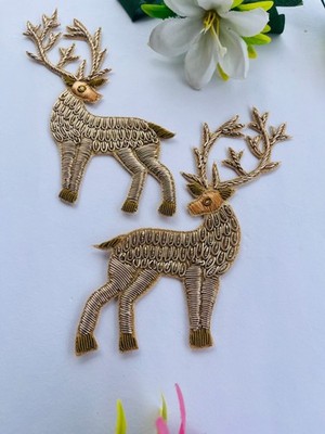 Zardozi Dear Applique Pair: Indian Handwork Patches
