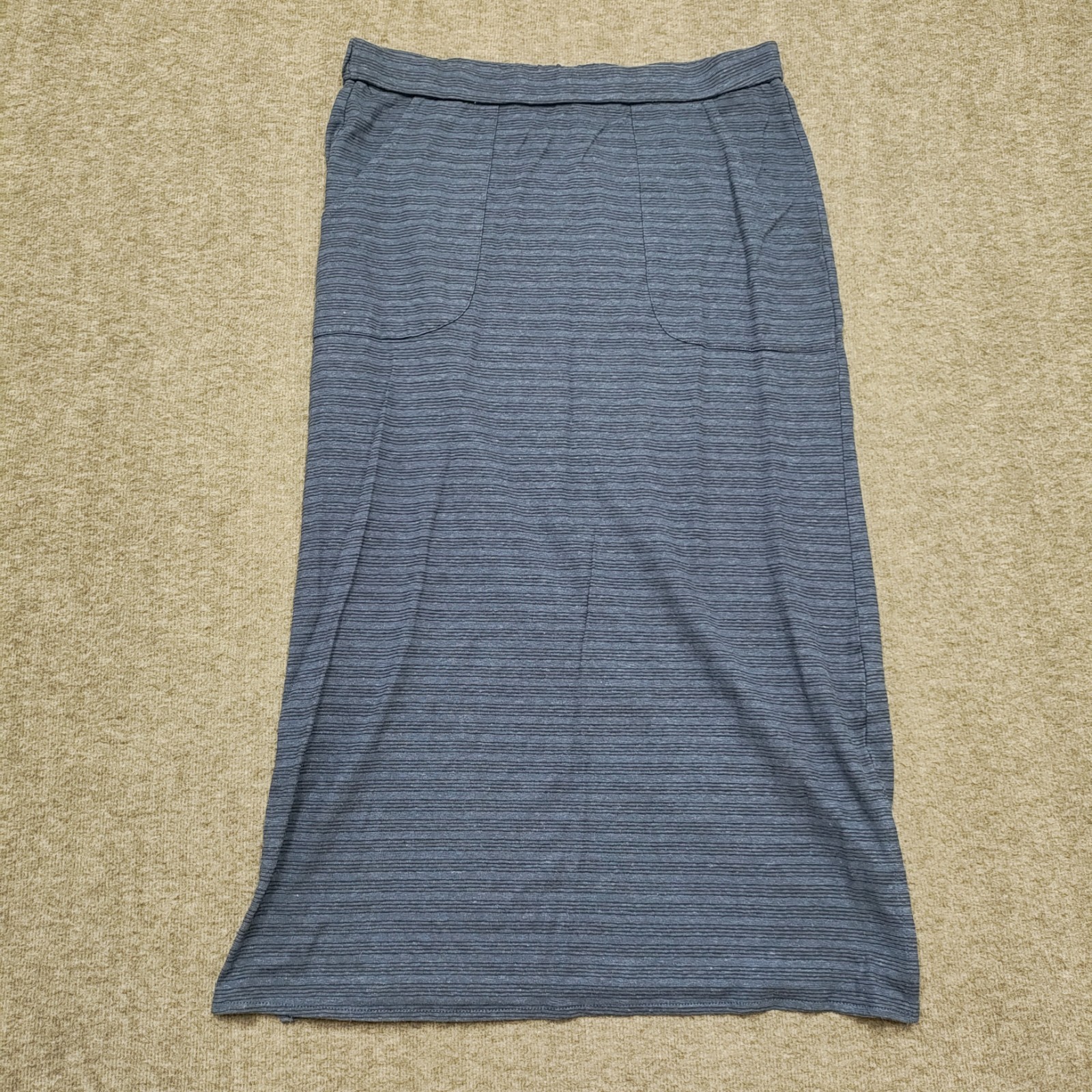 Prana Midi Skirt Womens Medium Blue Striped Organic Excellent-image