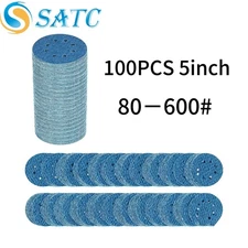 100PCS Diamond Shape 5" Hook Loop Sanding Discs for Orbital Sander 80-600 Grit