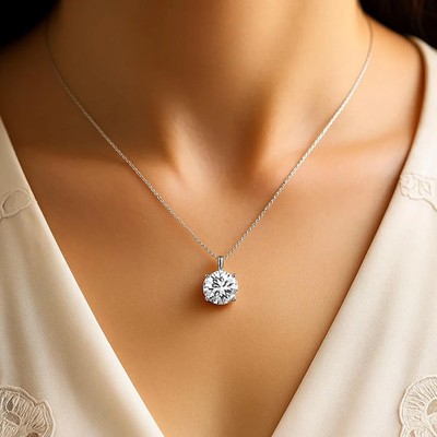 6CT Lab Grown/CVD Diamond New Year Gift Pendant Girlfriend 18K White Gold 18''
