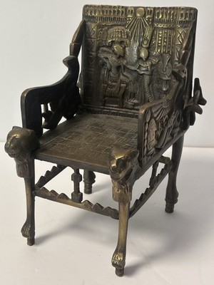Vintage Egyptian King Tut Egypt Throne Tutankhamen Ancient King Brass Chair 7 