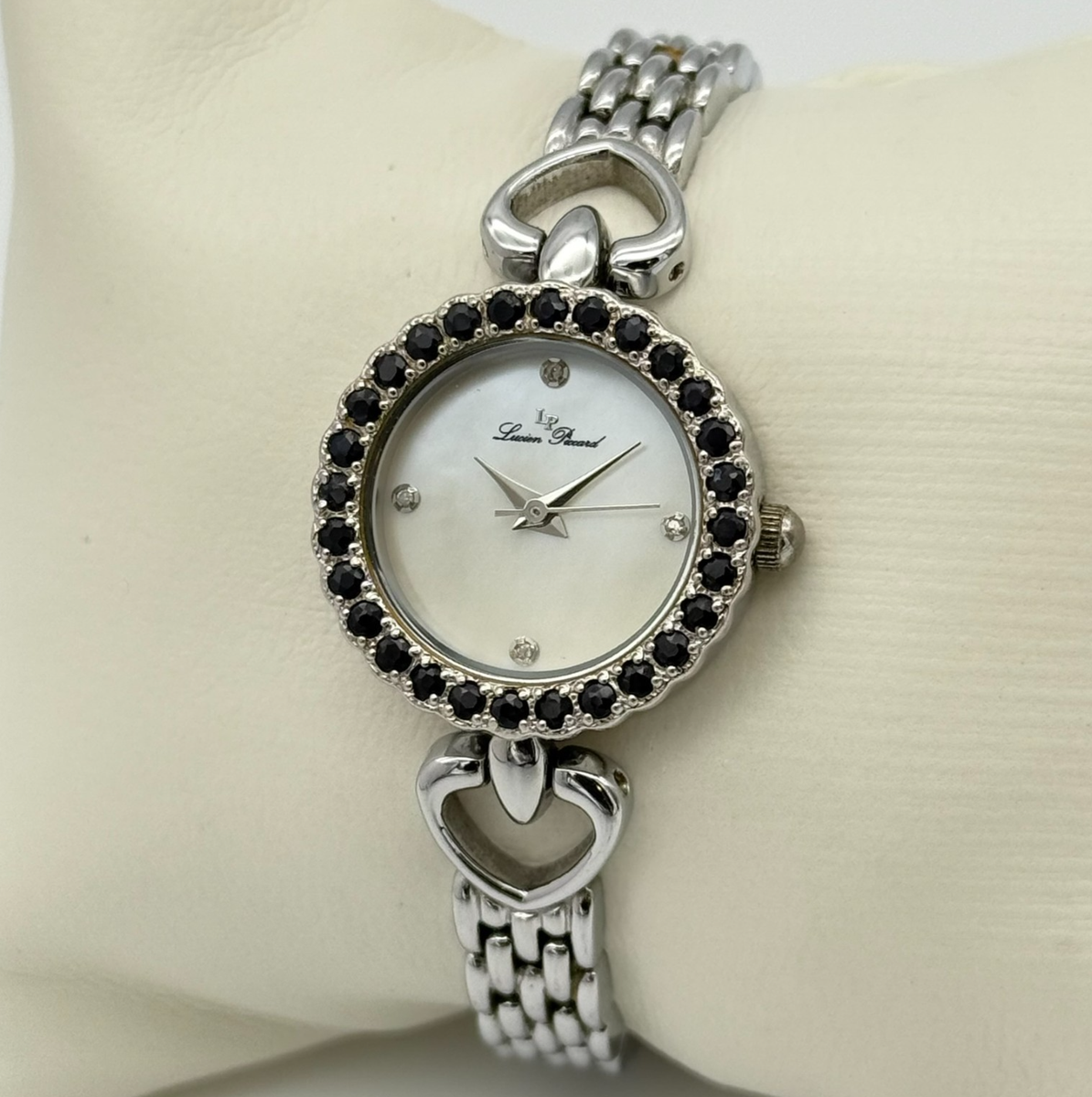 Lucien Piccard Prima Crystal Accented MOP Watch Ladies LUCIEN PICCARD Roma Silver Tone Black Crystal Accent  main image 4