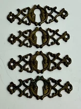 Lot Of 4 Old Original 1900s Reclaimed Door Drawer Keyhole Escutcheon Plate Cover