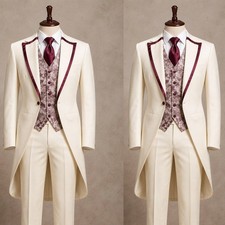 Morning Tailcoat Luxury Ivory Men's Suits Formal Groom Wedding Slim Fit 2 Pieces
