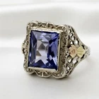 VINTAGE Art Deco White Gold Sapphire Filigree Ring Estate Jewelry