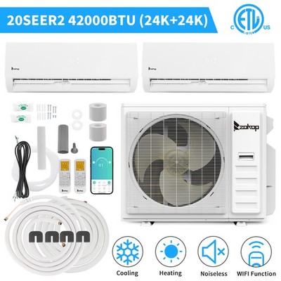 42000 BTU Dual Zone Mini Split Air Conditioner & AC Heat Pump WIFI 24000 + 24000