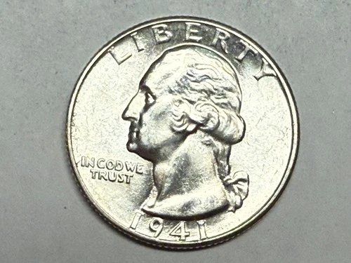 1941 satiny white BU WASHINGTON silver U.S. quarter dollar. #kg1