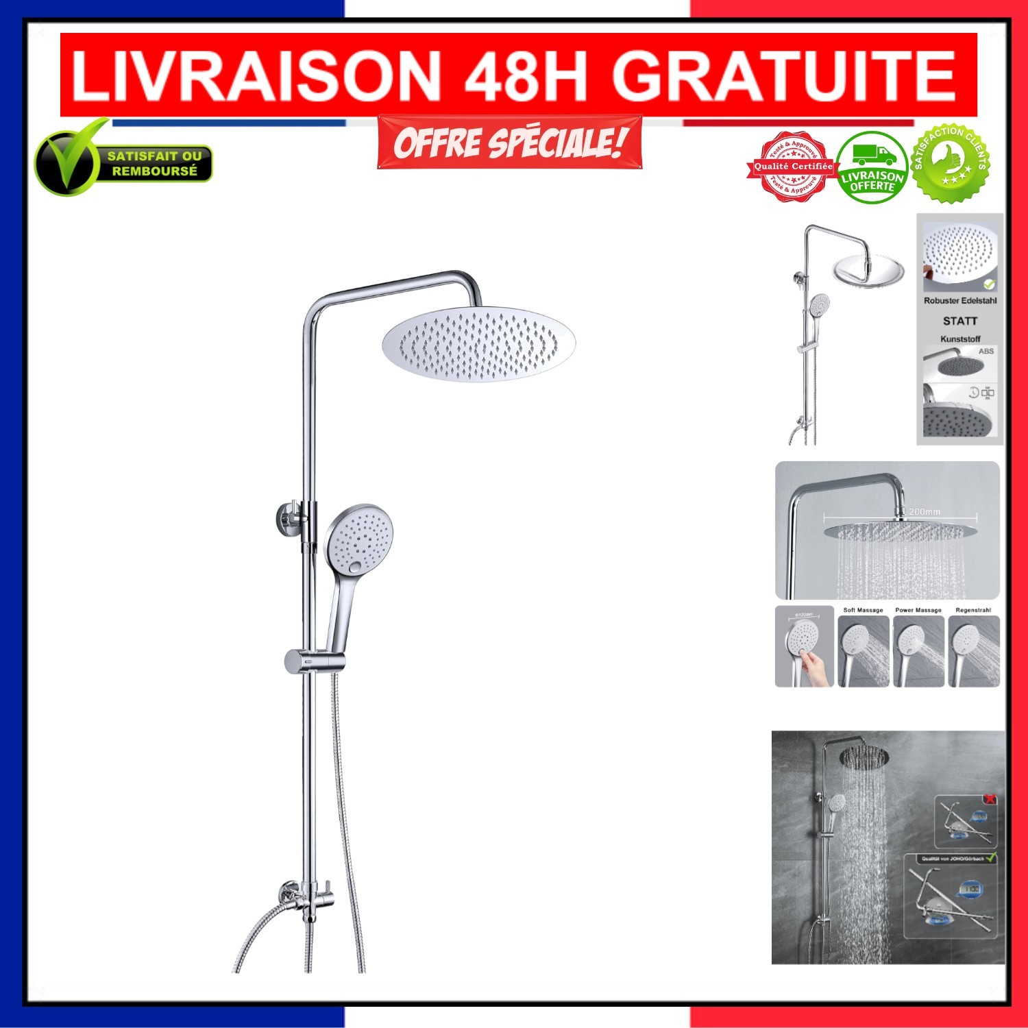 Colonne de douche en inox JOHO ensemble de douche chic au design contemporain