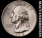 1938-S Silver Washington Quarter - Choice Gem Brilliant Unc++++ Lustrous  #M9160