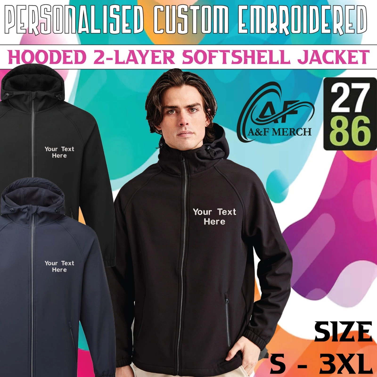 Personalised Embroidered Hooded Two Layer Softshell Jacket TS009