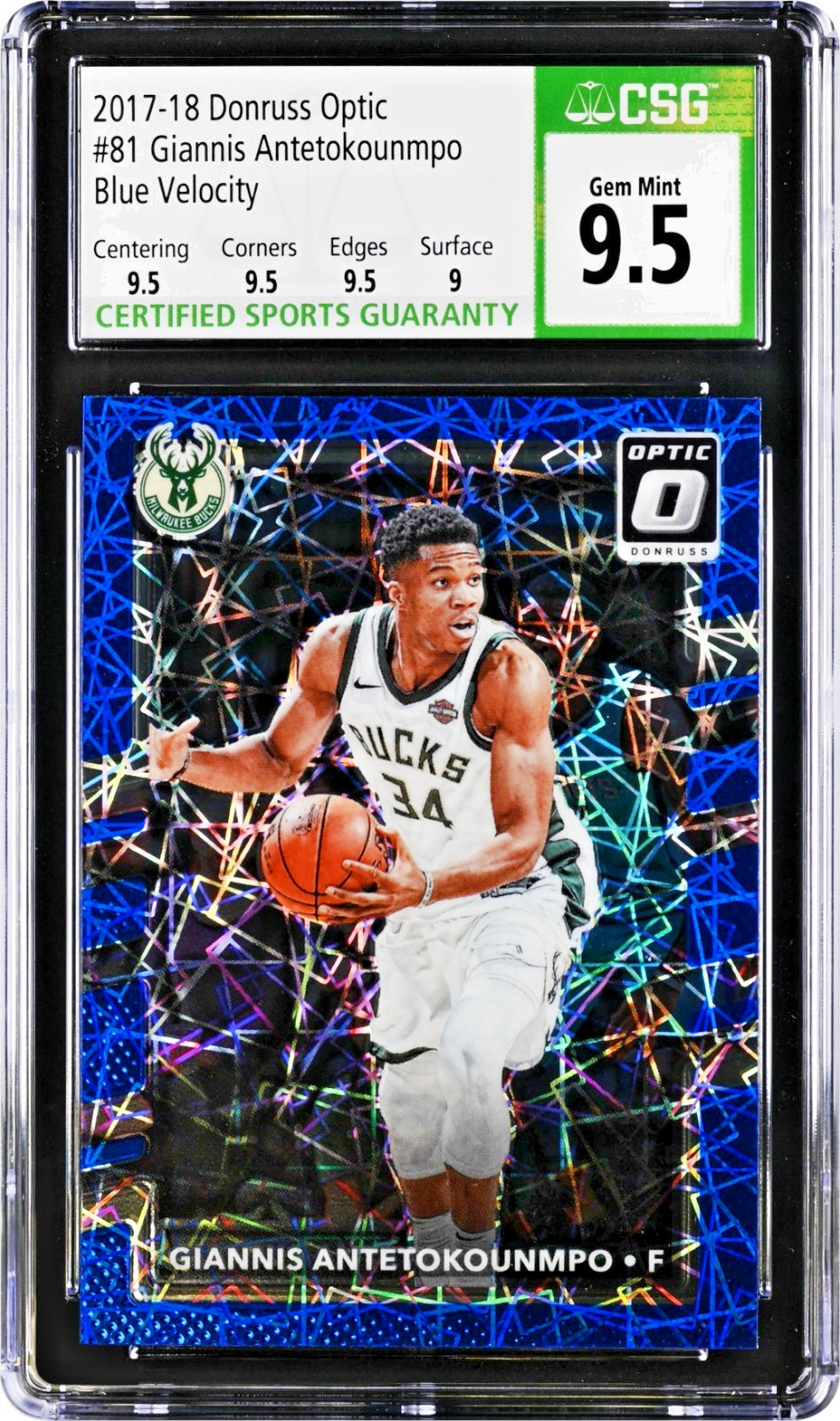 Giannis Antetokounmpo 2017-18 Optic Blue Velocity Prizm SP #81 - GEM