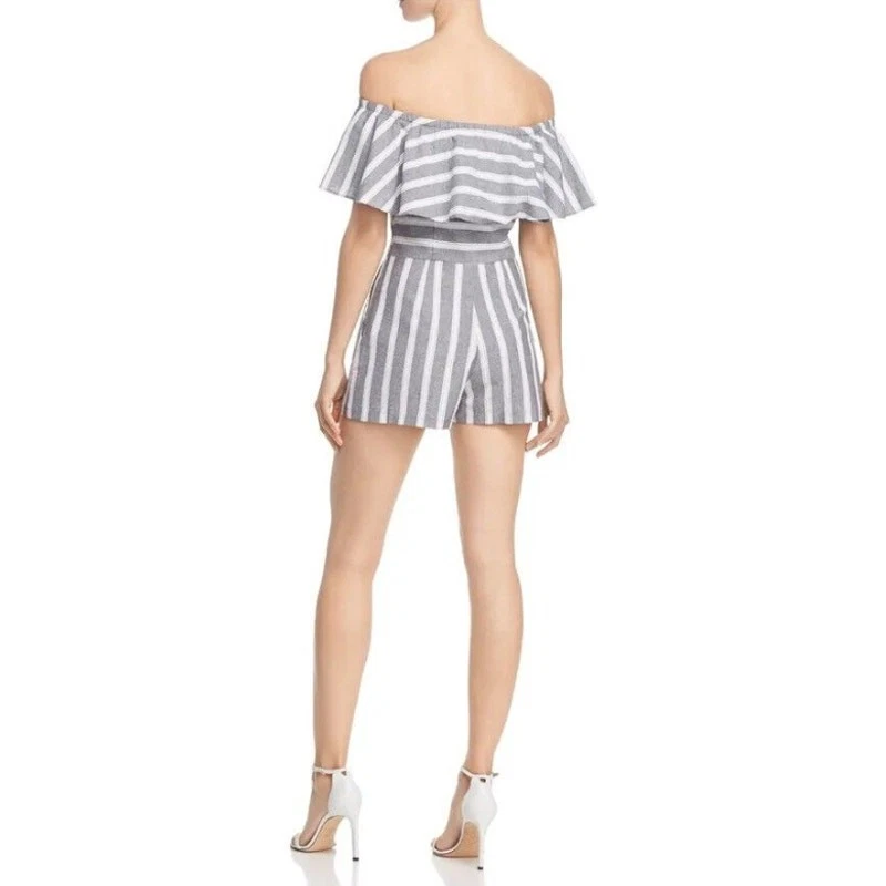 Mameluco Aqua para mujer grande gris blanco a rayas 100 % algodón cortina fuera del hombro nuevo sin etiquetas Foto 2 de 4