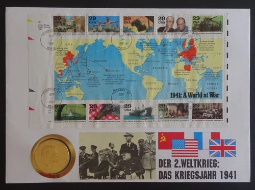 1991 USA World at War Churchill Stamp & Coin PNC Cover