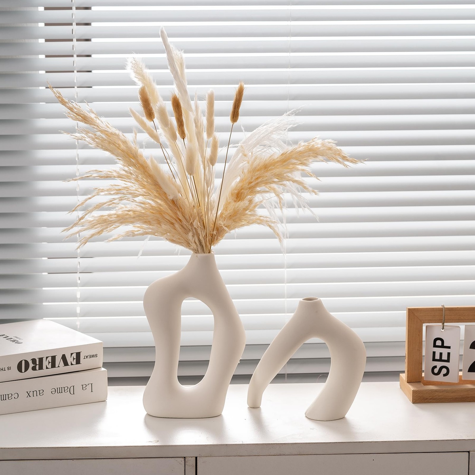 Ceramic Vase Set of 2, White Decorative Aesthetic Flower Vase for Home Décor ...