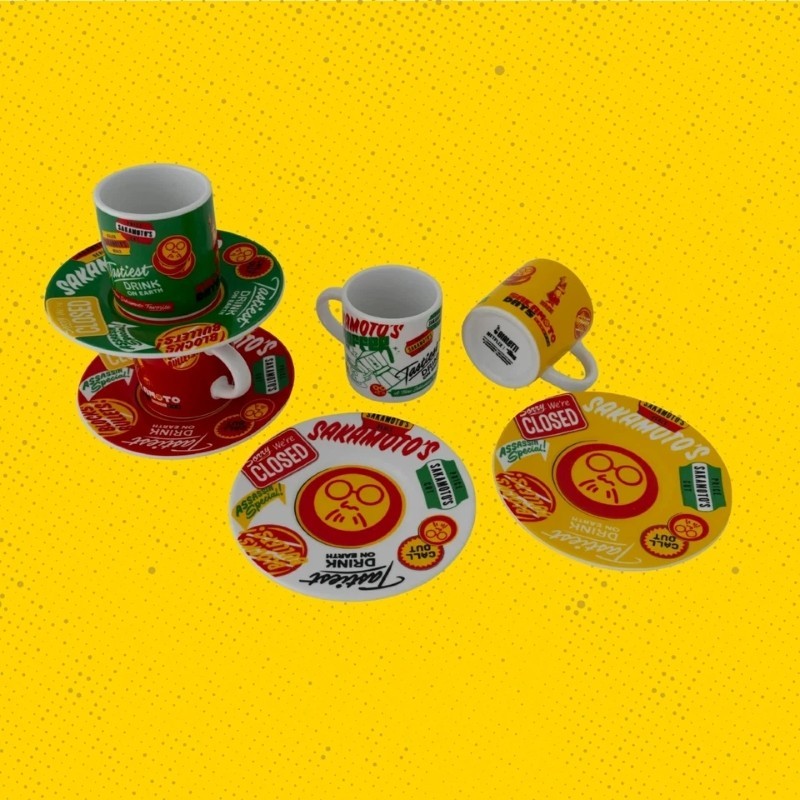 Bialetti Sakamoto Days Cups & Saucers Set of 4 Anime Espresso Coffee Tazzine
