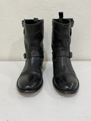 BELSTAFF” Black Distressed Leather Short Moto Biker Boots Shoes SZ
