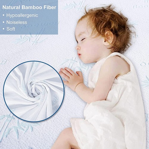 Protector de colchón de bambú impermeable bolsillo profundo hipoalergénico cubierta silenciosa - Imagen 7 de 9