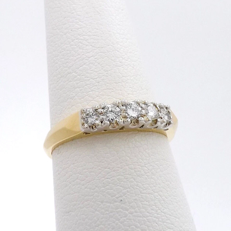 14k Gold Natural Diamond 5 Stone Wedding Anniversary Band Ring Knife Edge - Image 2 of 4