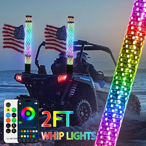 2PCS 1~3FT Spiral LED Fat Whip Light Antenna RGB Chasing For Can-am RZR UTV ATV - Picture 13 of 16