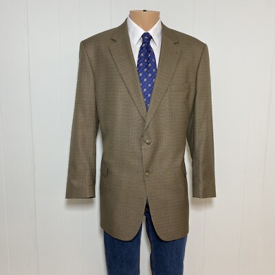 Jos A Bank Signature Gold Blazer Mens 48L Silk Wool Button Houndstooth  Jacket
