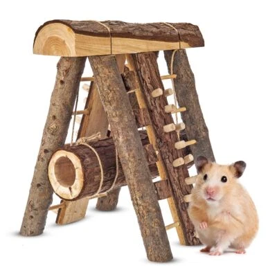 PETLICITY Holzhamster Spielplatz Kletterwand Haus Spielzeug kleines Tier Gerbil Maus Ratte