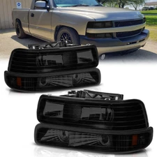 For Chevy Silverado Suburban Tahoe Smoke Lens Headlights w/ Bumper Lights