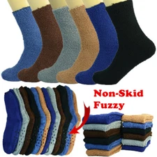 For Men 3-10 Pairs Soft Cozy Fuzzy Socks Non-Skid Solid Home Slipper Size 9-13