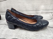 Vionic 10 Ruby Olympia Quilted Leather Cap Toe Block Pump Heel Navy Blue