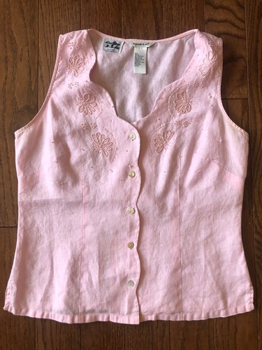 Irish Linen Malcolm & Co Pink Beaded Tank Top Sleeveless Camisole Irishlinen - Picture 5 of 6