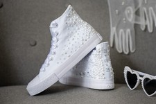 High Top Pearl Bridal Sneakers   Personalized Wedding Shoes for Bride EMMA