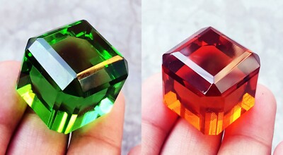 280 Ct Transparent Cube Green & Orange Topaz Loose Gemstone Certified Pair P202