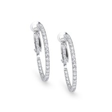 Inside Out CZ Clutchless Round 2x30mm Hoop Earrings in Sterling Silver