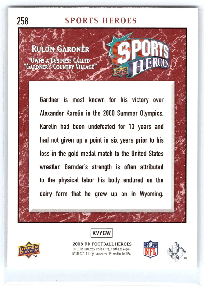 Rulon Gardner Autographed Signed Card 2008 Upper Deck Heroes #258 WRESLER 🇺🇲🏅 - Image 2 of 2