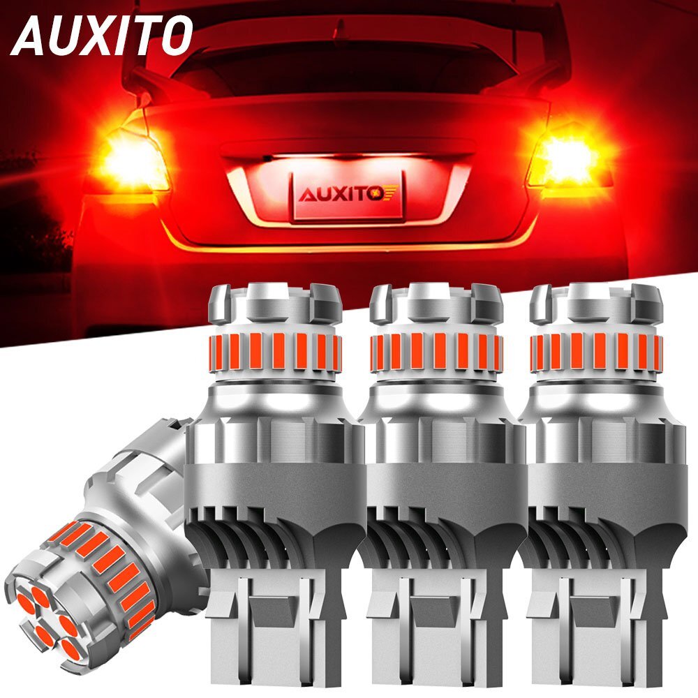 4X AUXITO 7443 7440 7444 Brake Tail Stop Light Red Flash Strobe Blink LED Bulbs