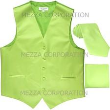 New Men's Vesuvio Napoli Tuxedo Vest Necktie Hankie set prom party Lime Green