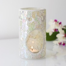 Duftlampe Melt Warmer Pillar Crackle Mosaik Perlmut Creme